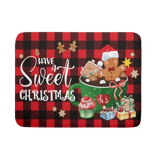 Recyclable Gingerbread Man Dish Drying Mat Large 18x24inch Have A Sweet Christmas Red Black Buffalo Plaids Dish Drainer Mats Winter Hot Cocoa Cookies Fast Drying Dish Drying Pad for Kitchen Counter Secure