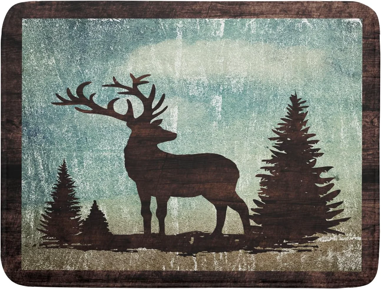 Organic Retro Deer Forest Cabin Silhouette Dish Drying Mat Countertop 18×24 Fall Blue Sky Cloud Cartoon Elk Wild Animal Bushes Drainer Mat Pine Tree Grass Dishes Pad Rustic Moose Dish Drainer Rack Lightweight