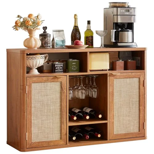 High-Quality Rattan Wine Bar Cabinet with 2 Doors Dependable