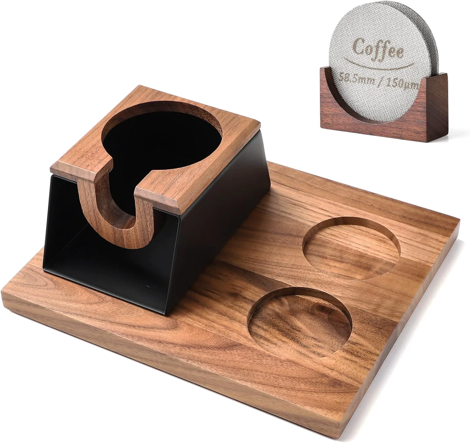 Exclusive Espresso Tamper Station 58mm Wooden Espresso Tamper Holder Base Coffee Tamper Stand with 2 Coffee Puck Screen Accessories Organizer Box for 58mm Tamper and Distributor Original