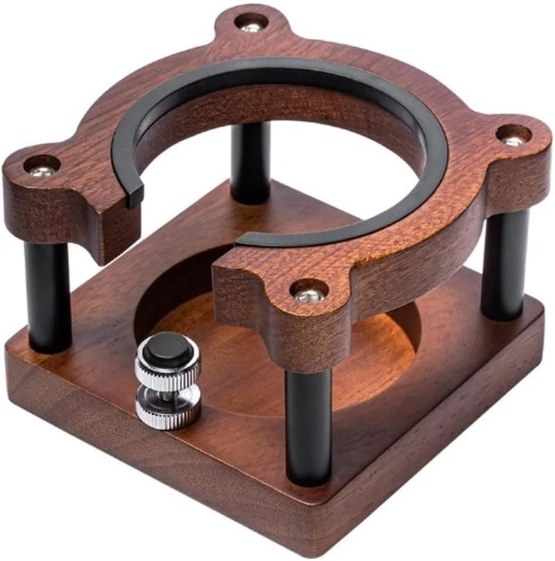 Optimized Adjustable Wooden Espresso Tamping Station Coffee Tamper Base Portafilter Holder Compact Tamping Station Sapele Wood Coffee Portafilters Stand Base A Fine