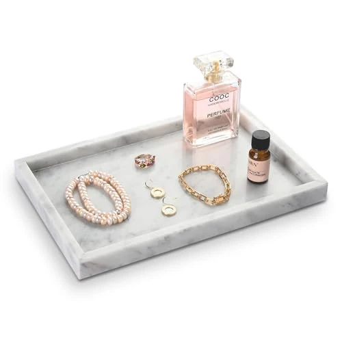Carefully Designed Italian White Marble Vanity Tray Convenient