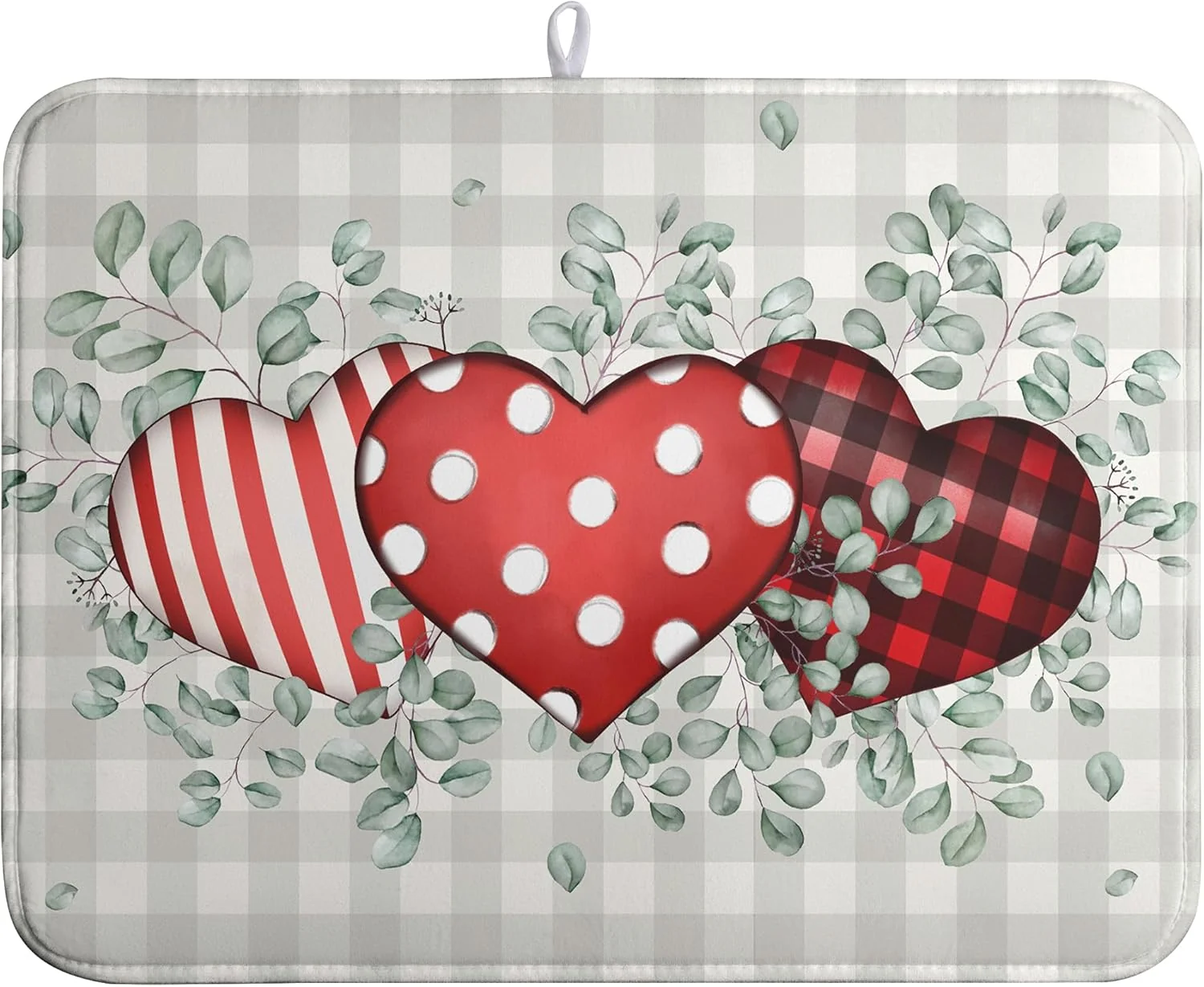 Fine Valentines Day Dish Drying Mat Valentine Buffalo Plaid Eucalyptus Hearts Dishes Dryer Pad for Kitchen Countertops Microfiber 18×24 Inches Fast