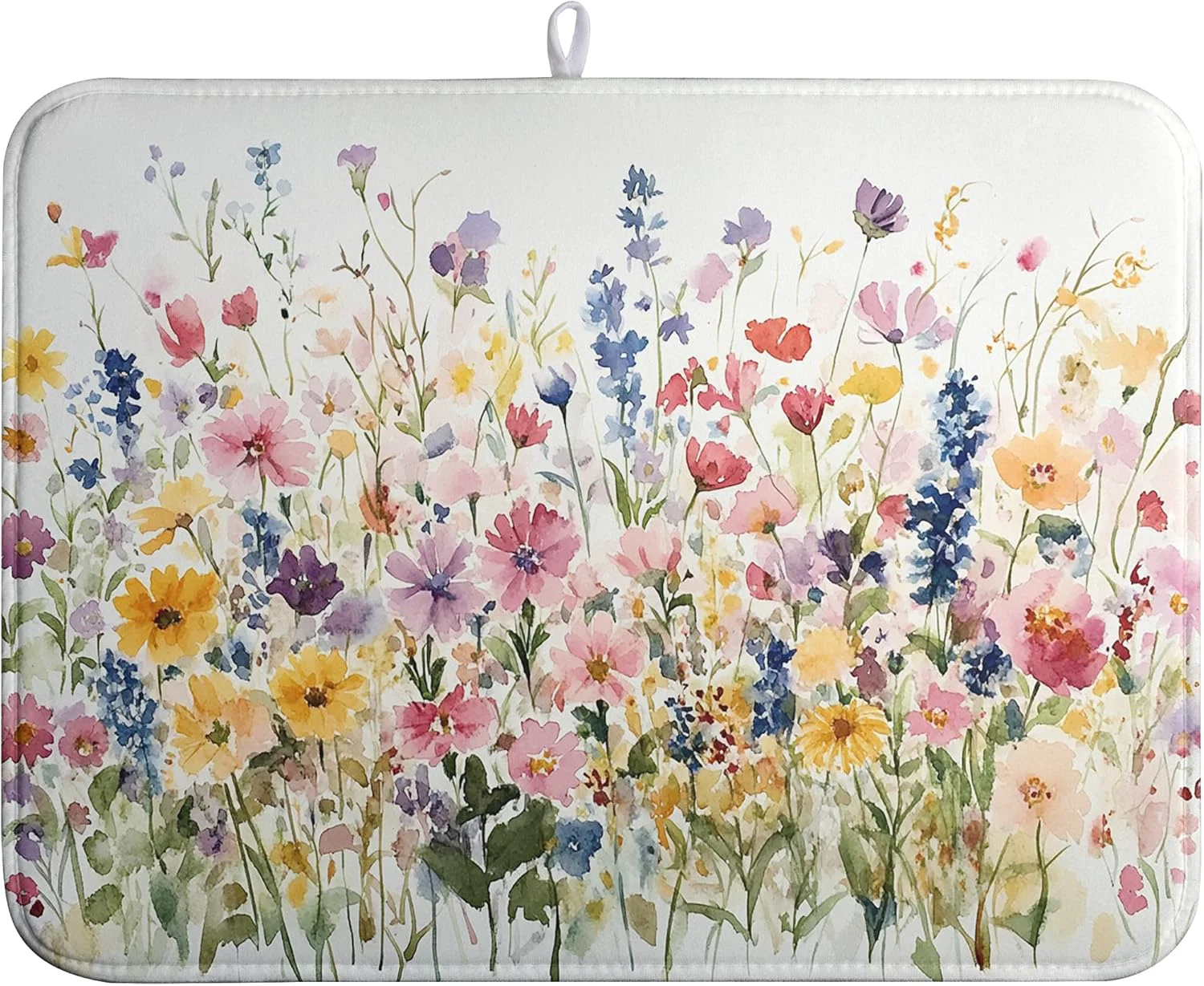 Lightweight Spring Floral Dish Drying Mat for Kitchen Counter Summer Colorful Flower Kitchen Dishes Dryer Pad Absorbent Matt Microfiber Washable Foldable Reusable Large 18×24 in Effective