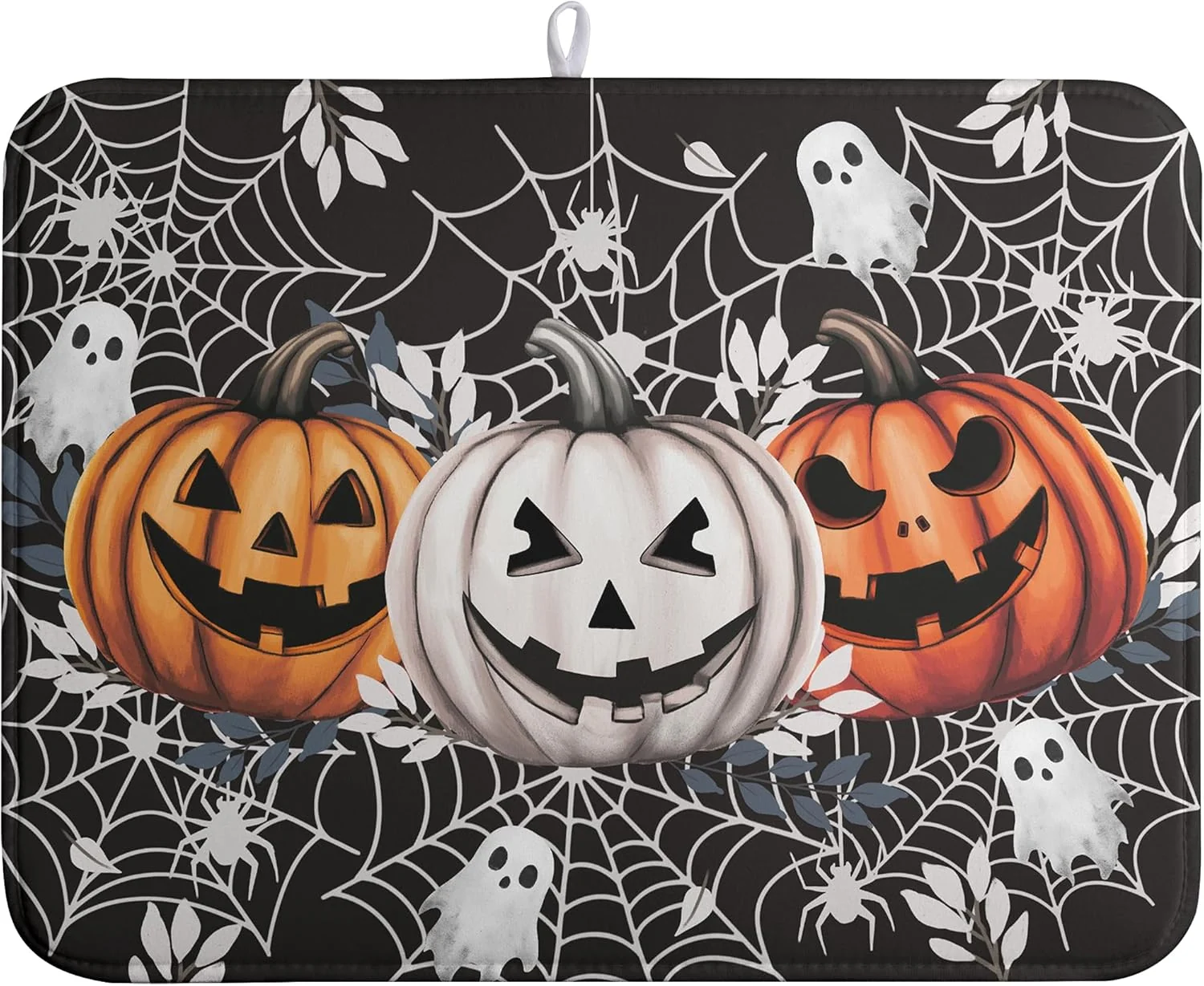 Durable Halloween Pumpkin Dish Drying Mats Spooky Ghost Dish Mat Kitchen Spiders Large Drying Matt Dishes Dryer Pad for Kitchen Counter Absorbent Microfiber Washable Foldable Reusable 18×24 in Functional