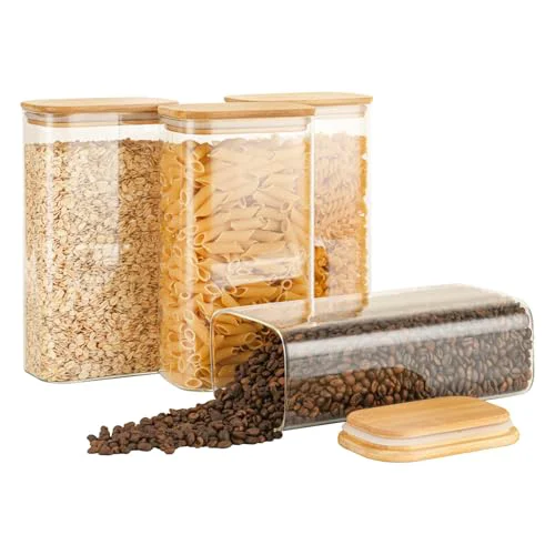 Safe 56oz 1.8Qt Rectangle Glass Storage Containers with Lids 4 4 Count Powerful
