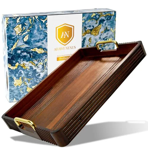 Solid Acacia Wood Serving Tray with Metal Handle Trusted