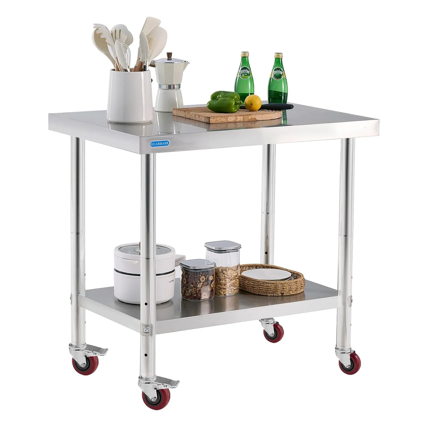 World-Class Stainless Steel Table for Prep Work with 4 Caster Wheels with Undershelf 24 x 36 NSF Metal Commercial Kitchen Adjustable Undershelf Worktable for Restaurant Home Outdoor Practical
