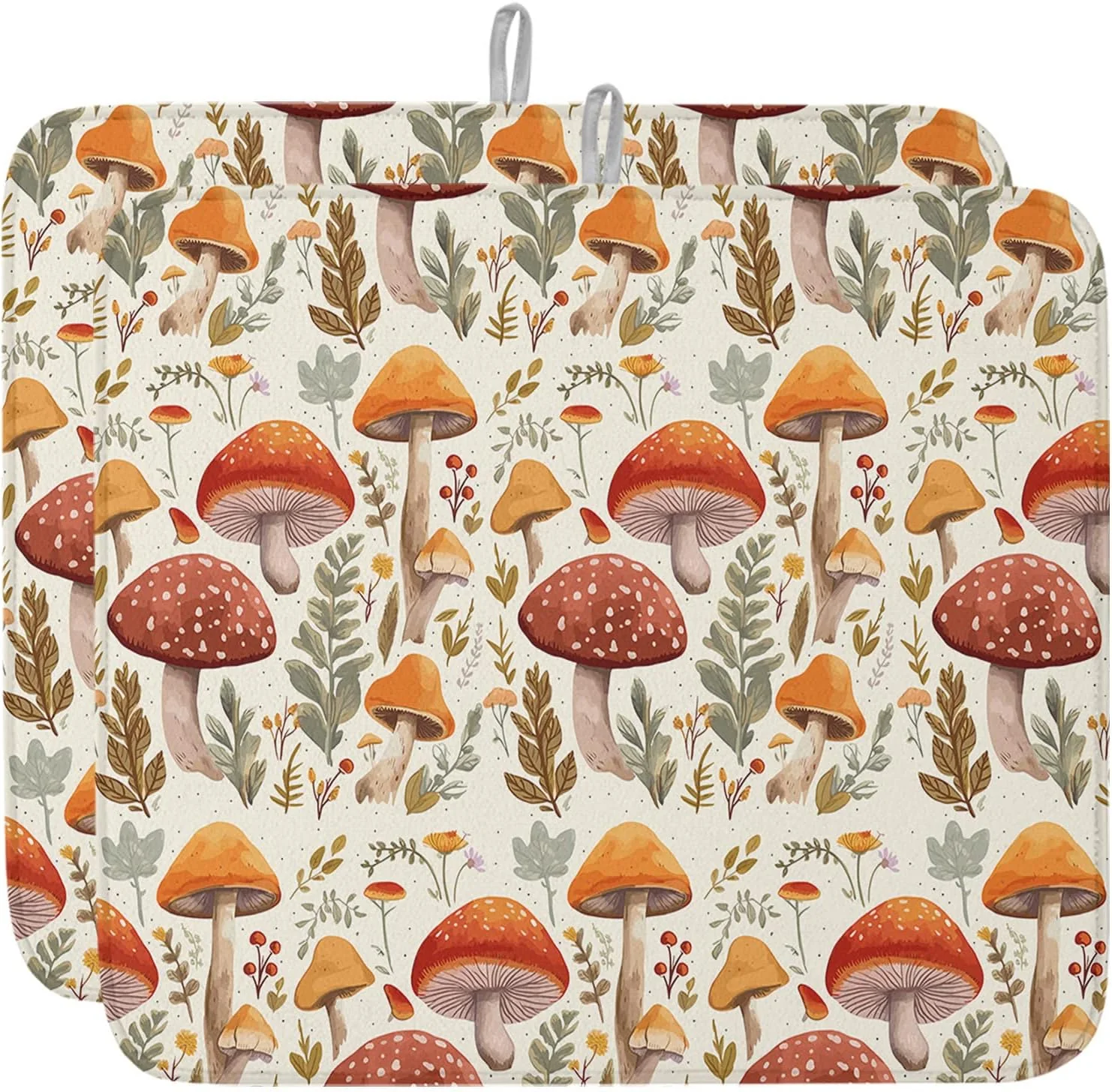 High-Quality Fall Dish Drying Mat for Kitchen Counter Mushroom Drying Pad Absorbent Drying Mats for Countertops Sinks Draining Racks Autumn Plant Leaves Drainer Holiday Harvest Thanksgiving Decorations 18×24 Smooth