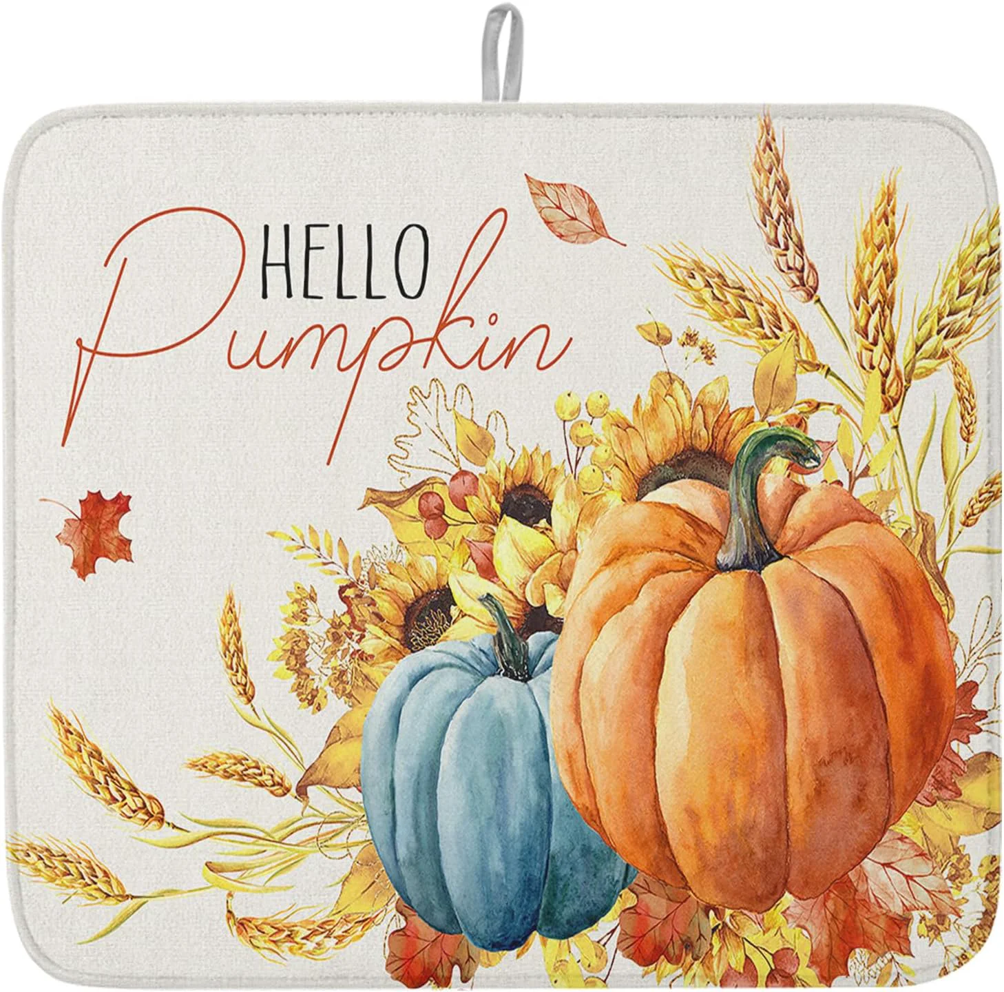 Fine Fall Dish Drying Mat for Kitchen Counter Hello Pumpkin Drying Pad Absorbent Drying Mats for Countertops Sinks Draining Racks Sunflower Ears of Wheat Drainer Holiday Harvest Thanksgiving Decor 18×24 Expertly Made