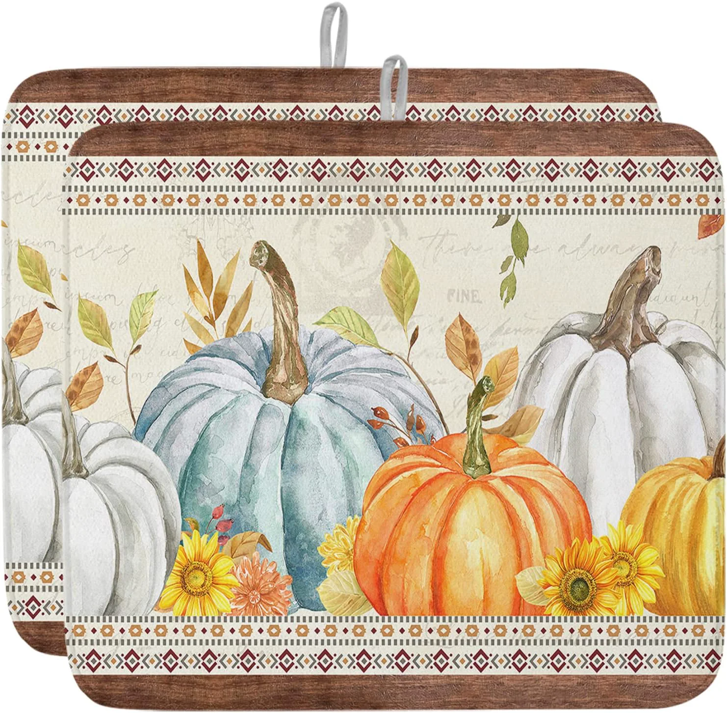 Trendy Fall Dish Drying Mat for Kitchen Counter Pumpkin Drying Pad Absorbent Drying Mats for Countertops Sinks Draining Racks Sunflower Eucalyptus Leaves Drainer Holiday Harvest Thanksgiving Decor 18×24 Selected