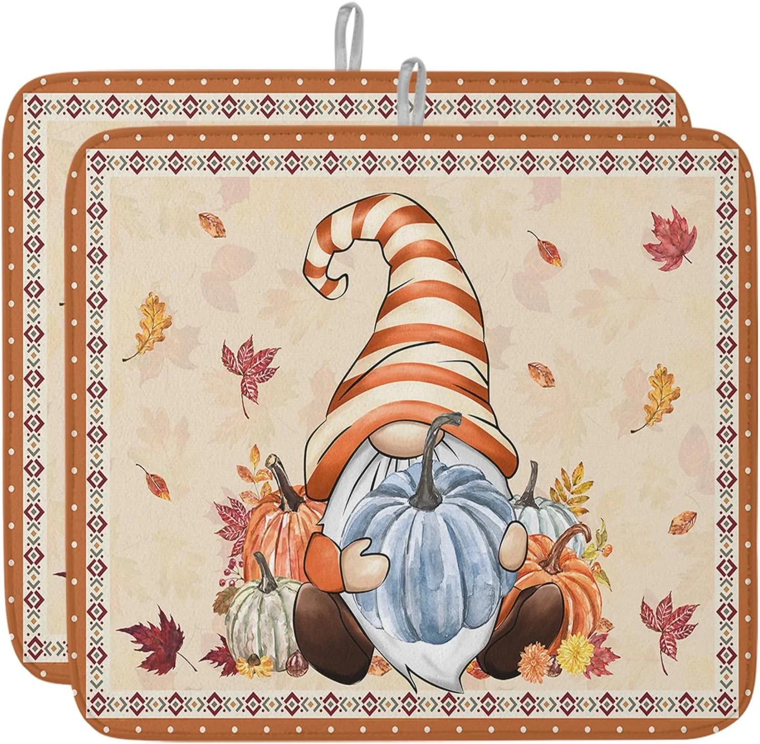 Environmentally Friendly Fall Dish Drying Mat for Kitchen Counter Pumpkin Gnome Drying Pad Absorbent Drying Mats for Countertops Sinks Draining Racks Autumn Maple Leaves Drainer Holiday Harvest Thanksgiving Decorations 18×24 Long-Lasting