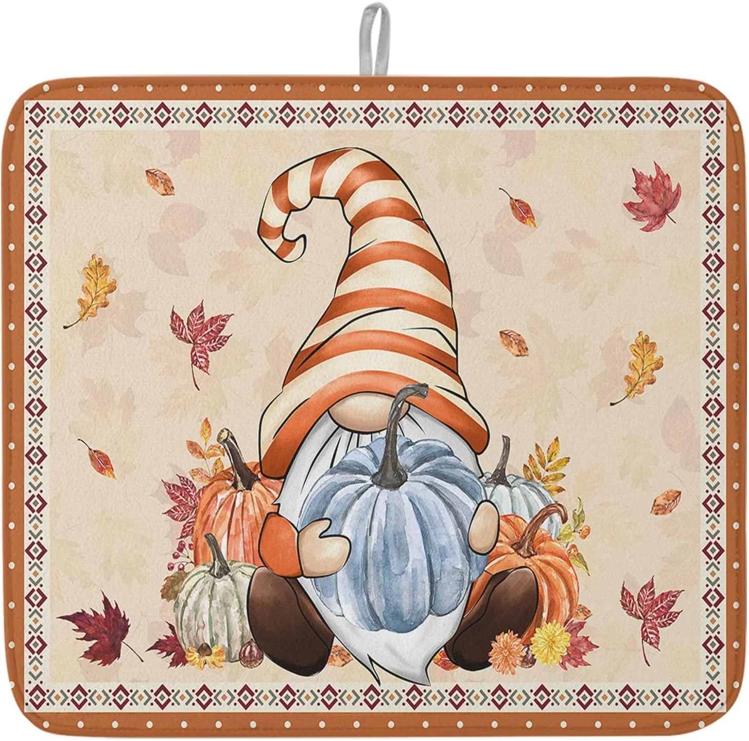 Innovative Fall Dish Drying Mat for Kitchen Counter Pumpkin Gnome Drying Pad Absorbent Drying Mats for Countertops Sinks Draining Racks Autumn Maple Leaves Drainer Holiday Harvest Thanksgiving Decorations 18×24 Comfortable