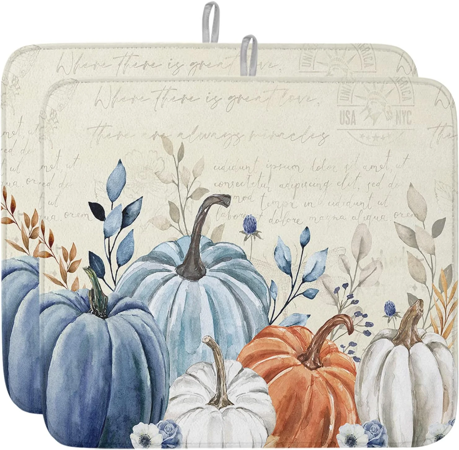 Responsible Fall Dish Drying Mat for Kitchen Counter Blue Pumpkin Drying Pad Absorbent Drying Mats for Countertops Sinks Draining Racks Floral Leaves Drainer Holiday Harvest Thanksgiving Decorations 16×18 Efficient