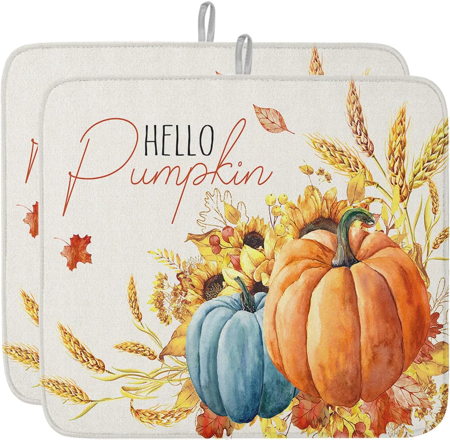 Fashionable Fall Dish Drying Mat for Kitchen Counter Hello Pumpkin Drying Pad Absorbent Drying Mats for Countertops Sinks Draining Racks Sunflower Ears of Wheat Drainer Holiday Harvest Thanksgiving Decor 16×18 Exclusive