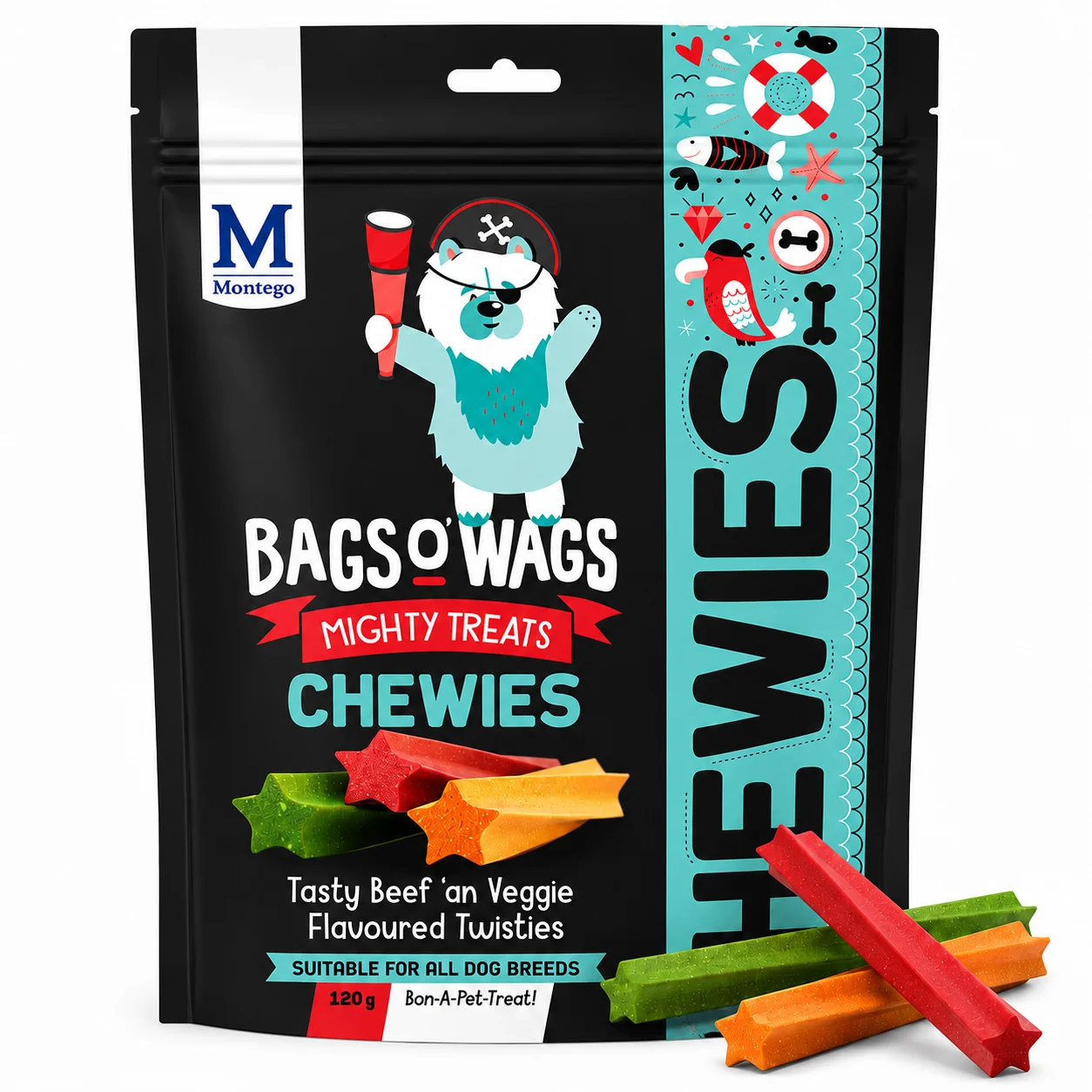 Smart Bags O Wags Mighty Treats Chewies – Beef Veggie Twisties 120g Elegant