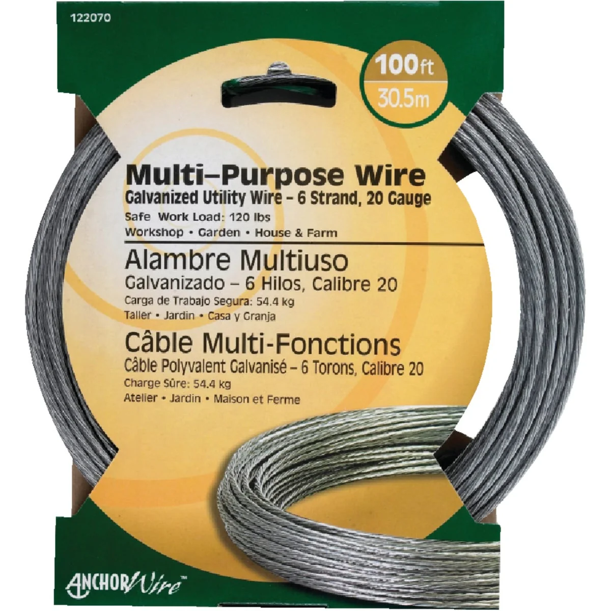 Modern HILLMAN Anchor Wire 100 Ft. 20 Ga. Galvanized Steel 6-Strand General Purpose Wire Display Refill Organic