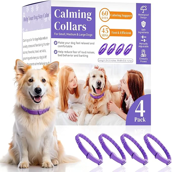 Exclusive Calming Collar for Dogs 4 Pack Purple Dog Calming Collar for Anxiety Stress Relief Pheromone Dog Collar for Small Medium Large Dogs Long‑Lasting 60 DaysAbout ThisOverview Safe