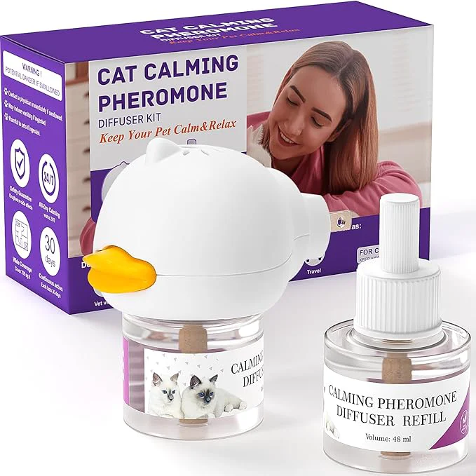 Trendy Cat Calming Pheromone Diffuser Kit for Cat Kitten Anxiety Relief Stress Reduction 48ml x 2 and1 Plug-in Diffuser Reduces Common Signs of Stress and FearAbout This Green