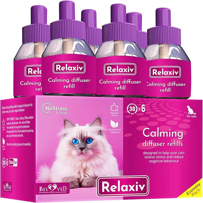 Unique Calming Cat Diffuser Refill Anti Anxiety Pet Products – Feline Calm Pheromones Cats Comfort – Stress Relief with New Zone Fighting with Dogs Behavior Control 6 Pack Diffuser not included About This Certified