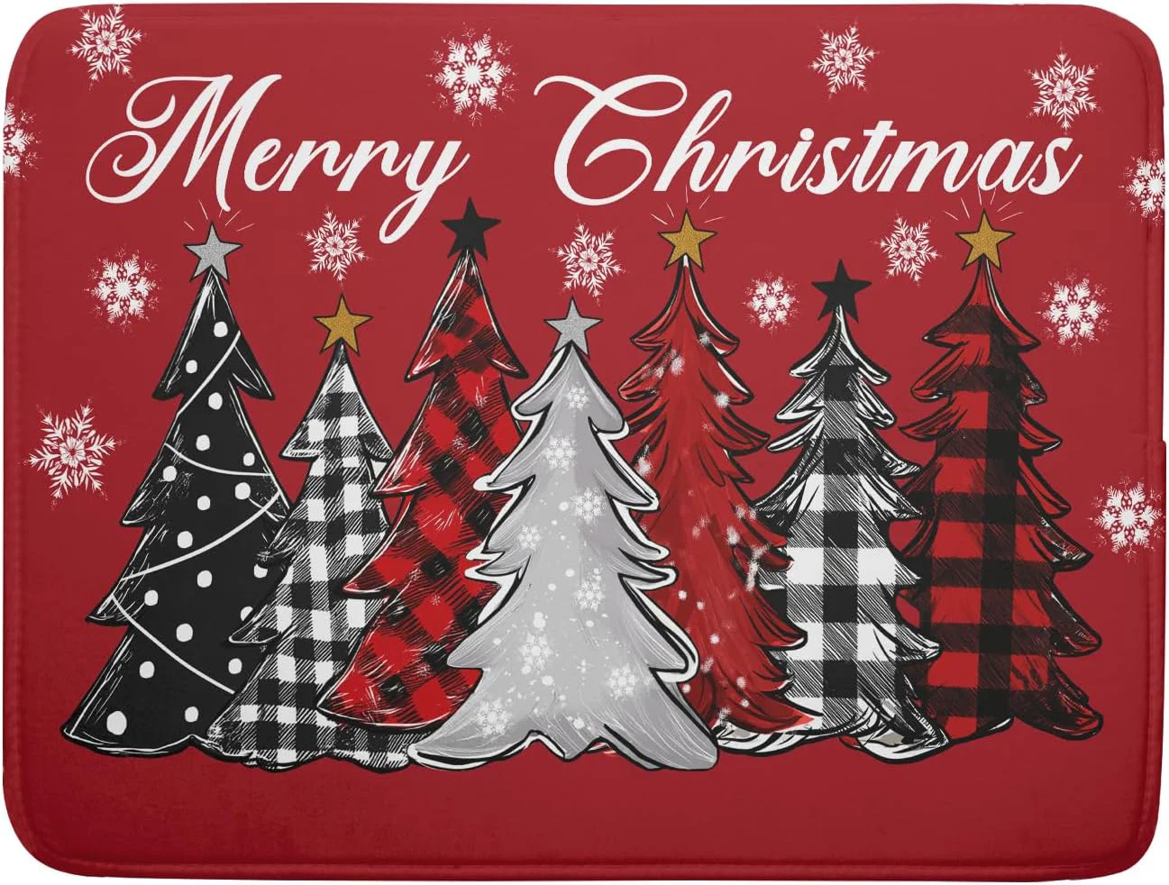 Convenient Merry Christmas Dish Drying Mats for Kitchen Counter 18×24 Inch Christmas Tree Snowflake Mat Xmas Buffalo Plaid Dish Rack Mat Reversible Absorbent Dishes Pad Kitchen Accessories for Counter tops High-Grade