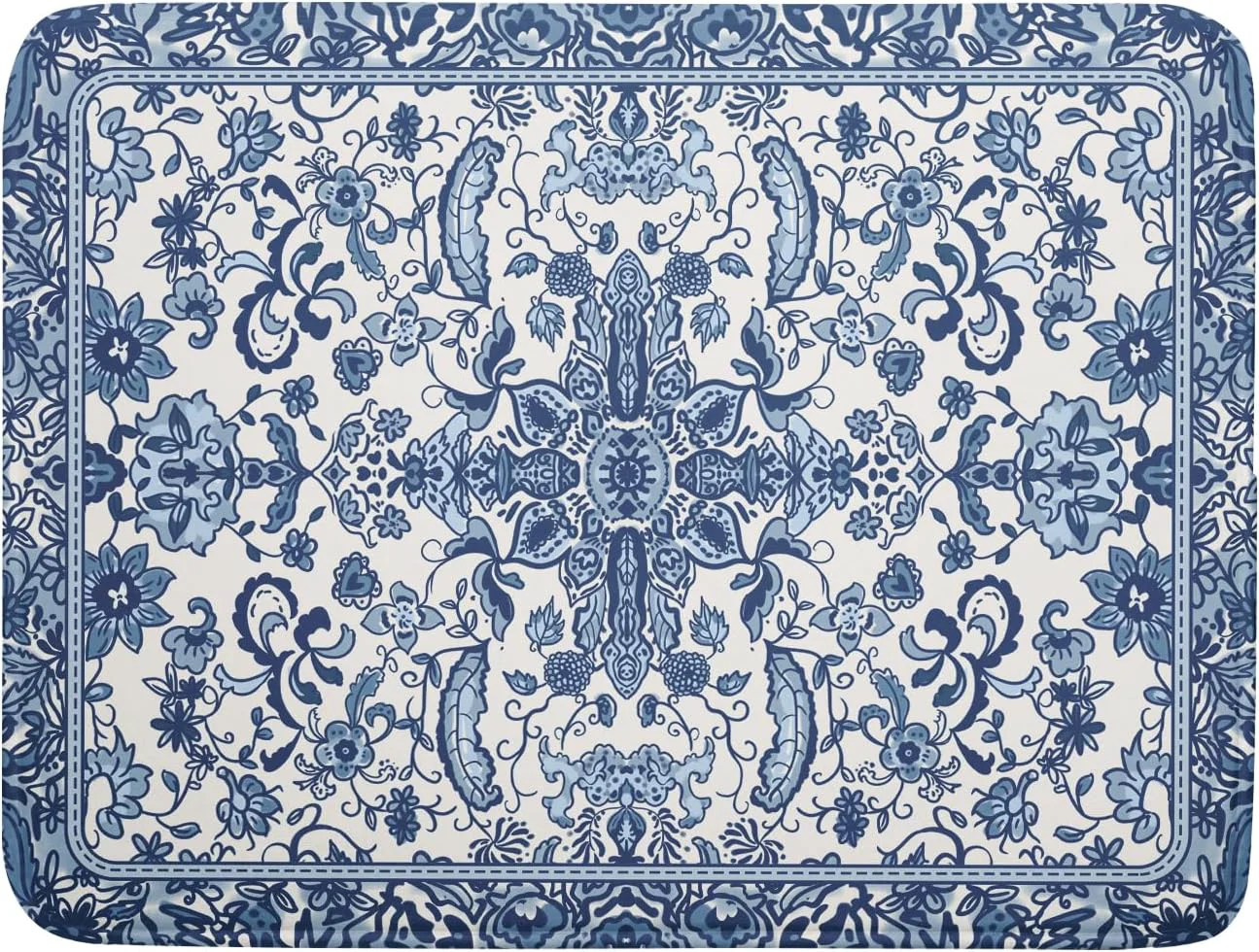 Secure Chinoiserie Floral Dish Drying Mat for Kitchen Counter Blue and White Flowers Pattern Dish Drying Pad 18 x24 Absorbent Reversible Seasonal Decor Dishes Drainer Pad Dish Dry Rack Mat for Counter top Soft