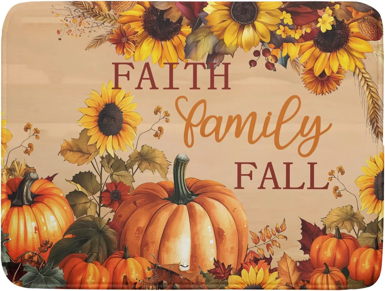Certified Fall Pumpkin Sunflower Dish Drying Mat 18 x24 Faith Family Fall Drying Mat for Kitchen Counter Absorbent Autumn Orange Pumpkins Thanksgiving Dishes Pad Drainer Mat Protector for Kitchen Fast Dry Expertly Made