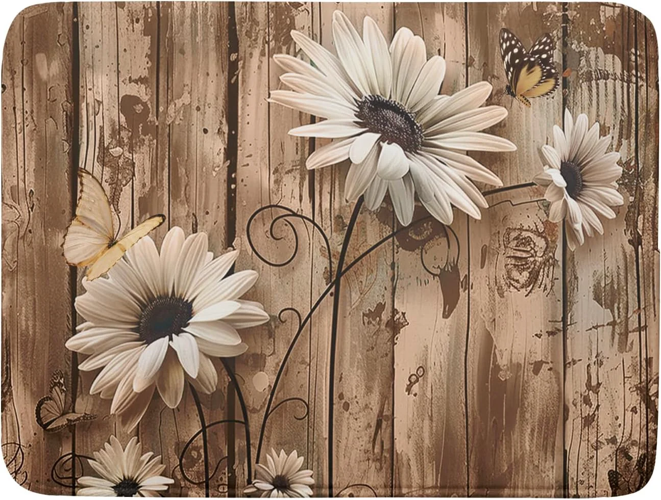 Proven Summer Daisy Flowers Dish Drying Mat for Kitchen Counter 18×24 Inch Rustic Daisy Absorbent Dish Drying Mat Wood Microfiber Reversible Drying Pad Dish Drainer Mat for Countertops Tableware Decor Fine