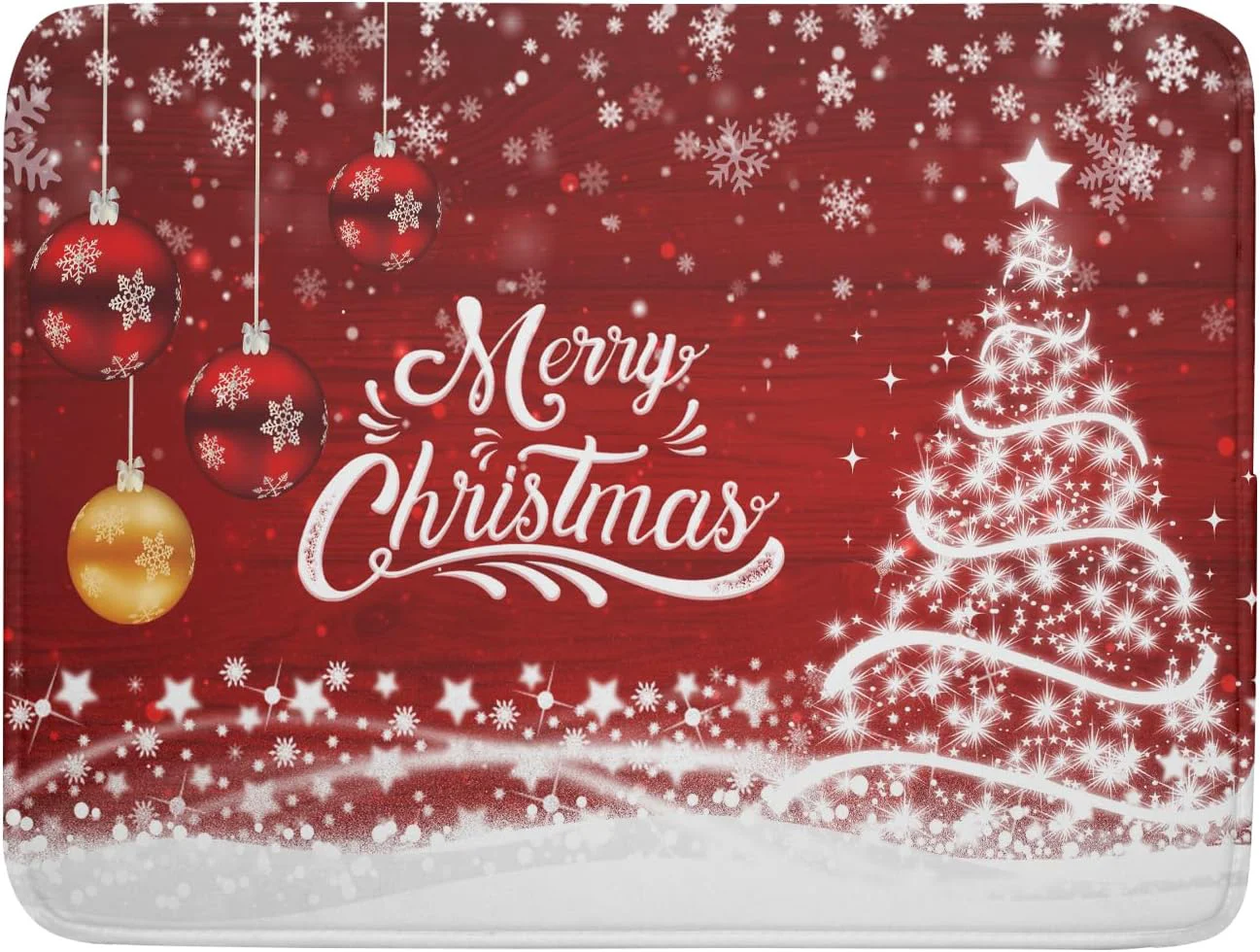 World-Class Merry Christmas Dish Drying Mat for Kitchen Counter Winter Snowflake Pine Fast Absorbent Red Drying Mat 18×24 Inch Xmas Jingle Bells Decoration Dishes Pad Dish Drainer Rack Mats Holiday Decor Artisan