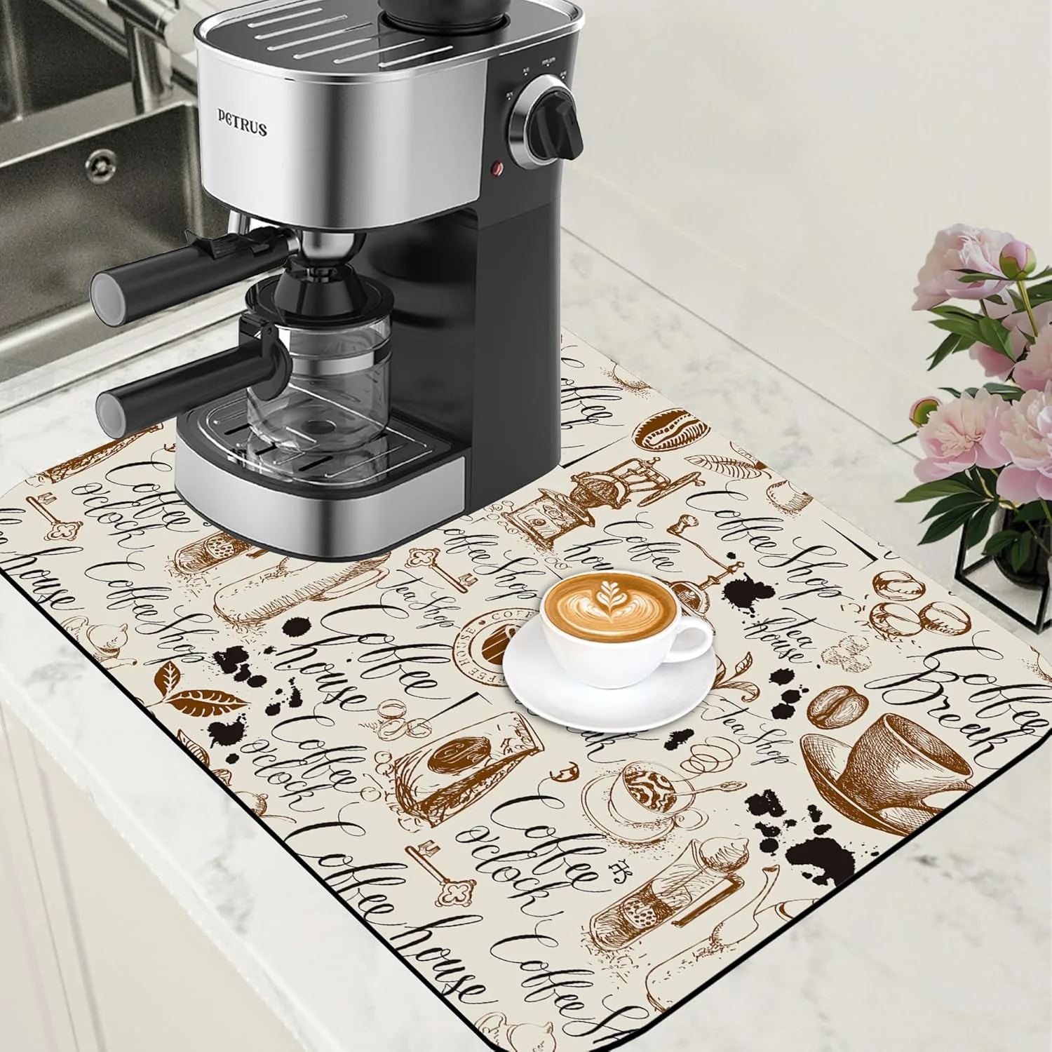 Verified Dish Drying Mat Coffee House Coffee Bar Mat for Countertop Absorbent Rubber Backed Hide Stain Dish Drainer Rack Pad Espresso Machine Cafe Table Dining Room Decoration 15.7 x 23.6 Inch Elite