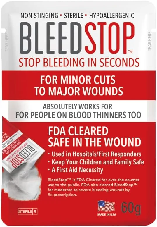 Excellent BleedStop™ First Aid Powder for Blood Clotting Trauma Kit Blood Thinner Patients Camping Safety and Survival Equipment for Moderate to Severe Bleeding Wounds or Nosebleeds – 1 60g Pouch High-Performance