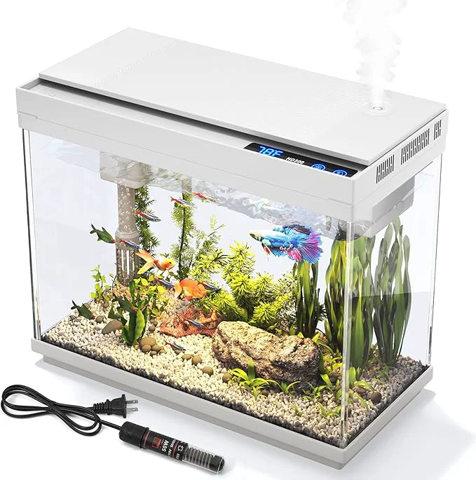 Fast Aquarium 2.4 Gallon Betta Fish Tank with Heater Humidifier 3 in 1 Pump – Filteration Oxygenation Circulation Temperature Display HD Glass Timed 7-Color LightsAbout ThisOverview Official
