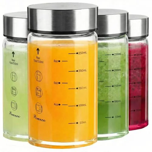 Secure Glass Juice Bottles 4 Pack 10 oz 4 Count Crafted