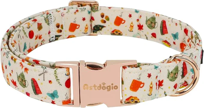 Secure Autumn Dog Collar，Soft Cotton Handmade Pet Collar Relaxed