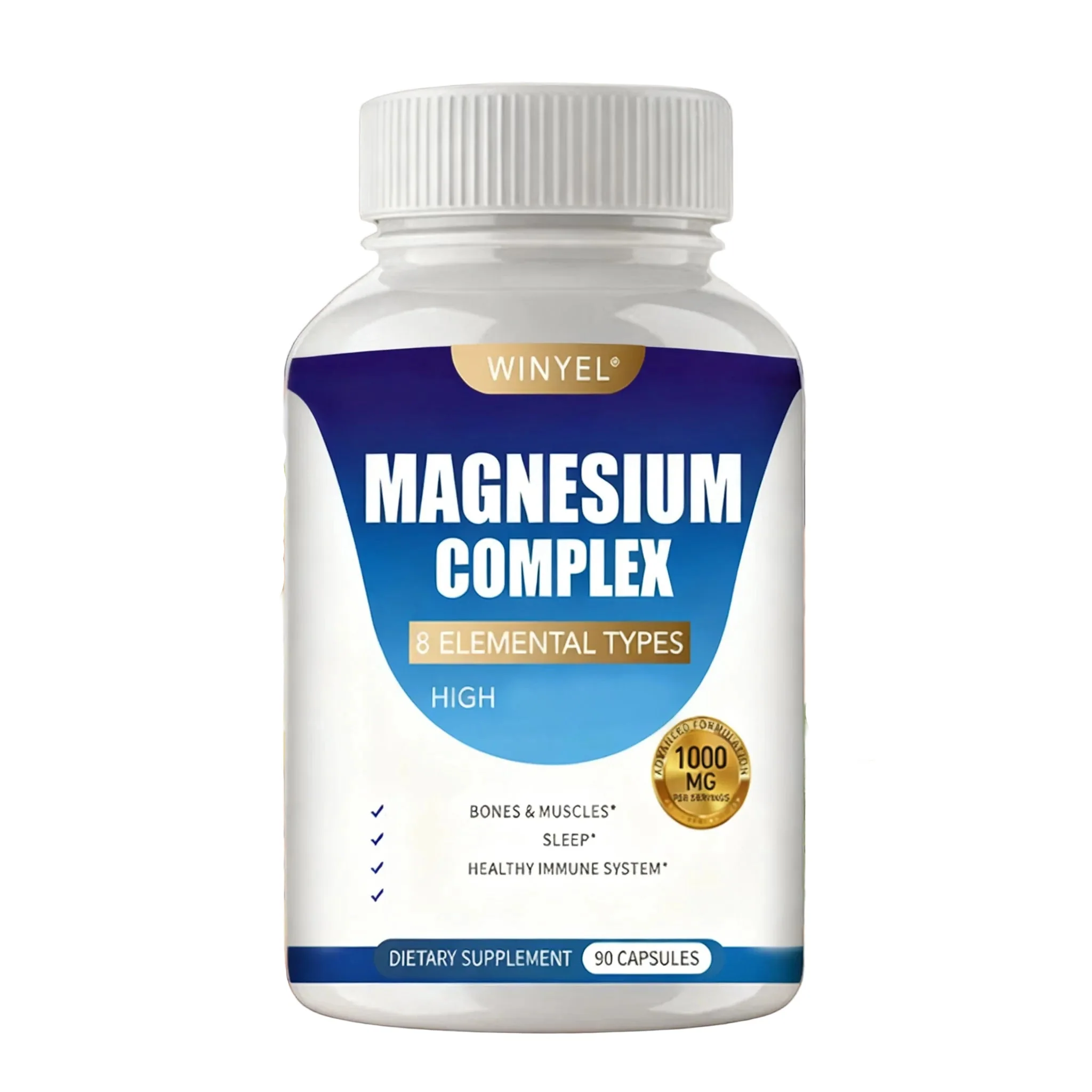 Premium Material MAGNESIUM COMPLEX Wellness Capsules With Malate Glycinate And 8 ELEMENTAL MAGNESIUM Supports Health 90 Capsules Dietary Supplement. Solid