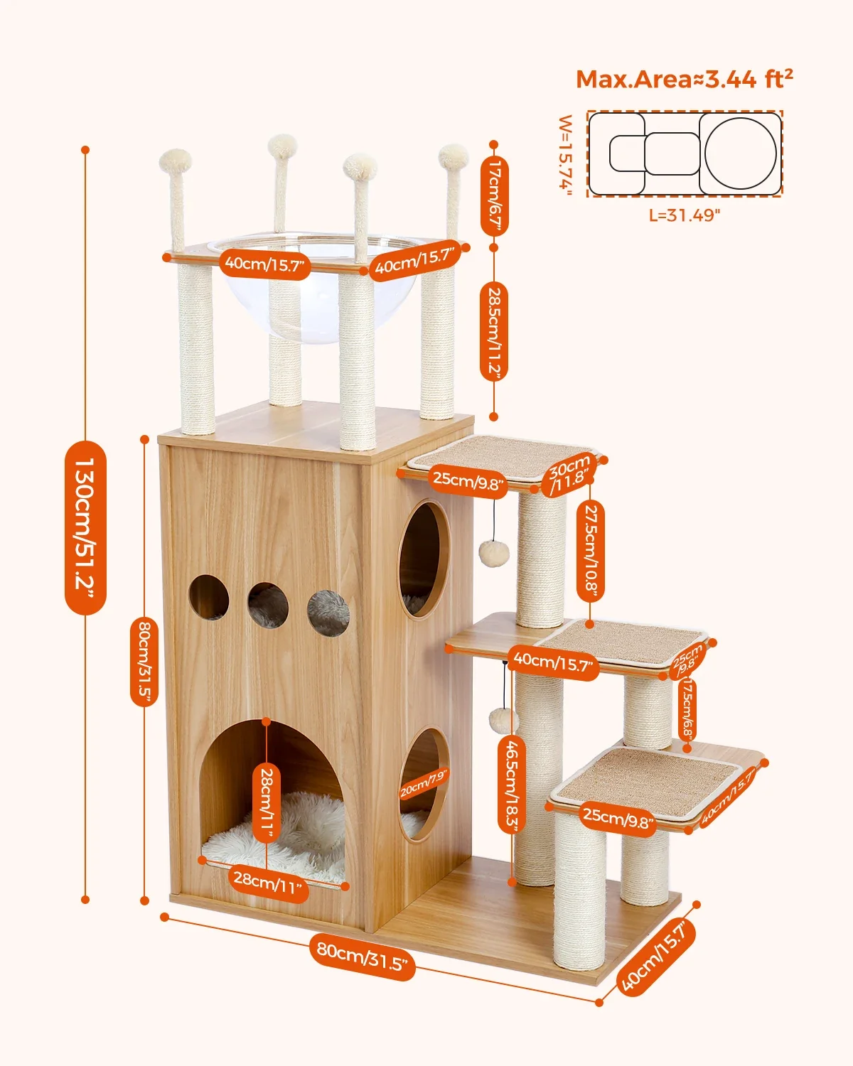 Modern Wood Cat Tree And Heavy Duty Scratch Post Premium Material