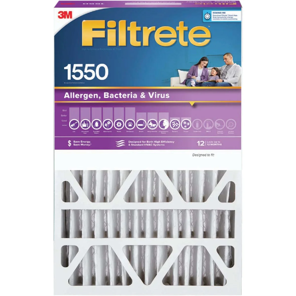 Convenient Filtrete 16 In. x 25 In. x 4 In. Slim Fit Allergen Bacteria Virus 1550 MPR Deep Pleat Furnace Filter Proven