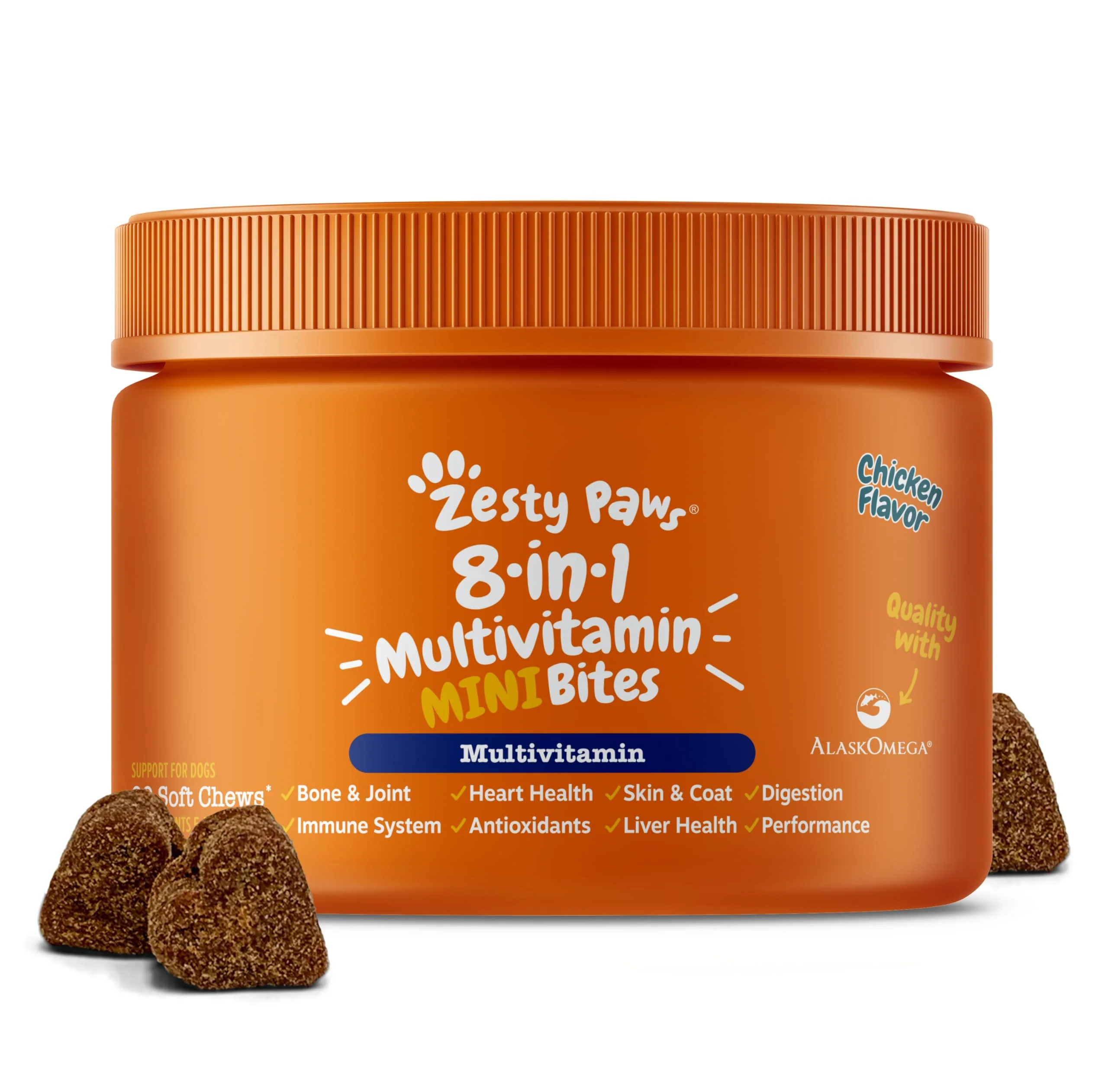 Enhanced Zesty Paws Dog Multivitamin – 90 Count Chicken Mini Bites for Hip Joint Support Skin Coat Omega-3 Senior Puppy Natural