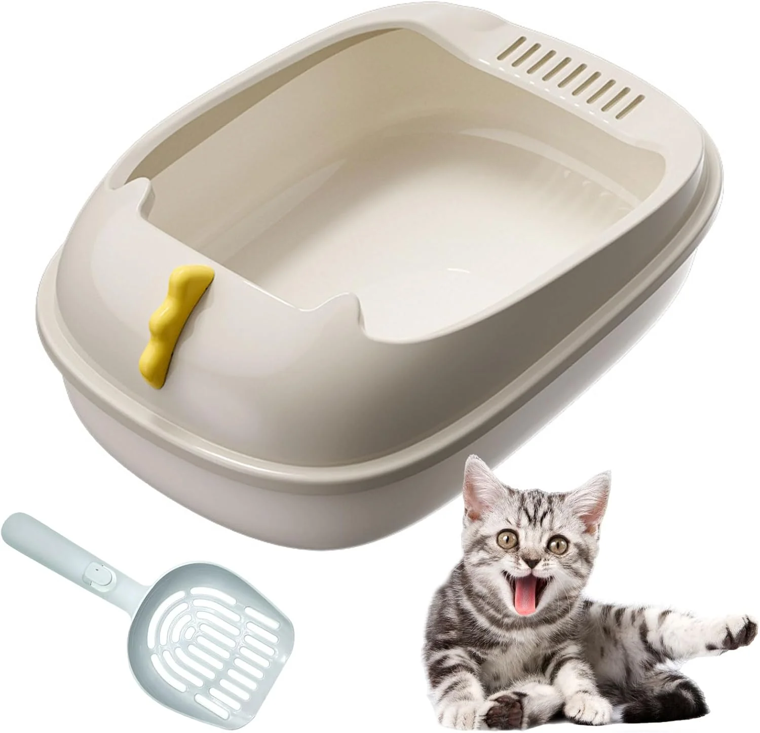 Fashionable Open Litter Box Anti-Splashing Cat Toilet with Litter Sifting Scoop – Next-Generation