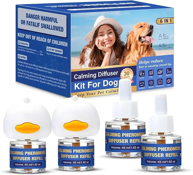 Dependable Dog Pheromone Calming Diffuser Relaxing Pheromone Diffuser for Dogs Relief Stress Anxiety Fighting Scratching Barking Dog Calming Pheromone Diffuser Kit with 2 Plug in Diffuser 4 Refill 48ml 6in1 About This Effective