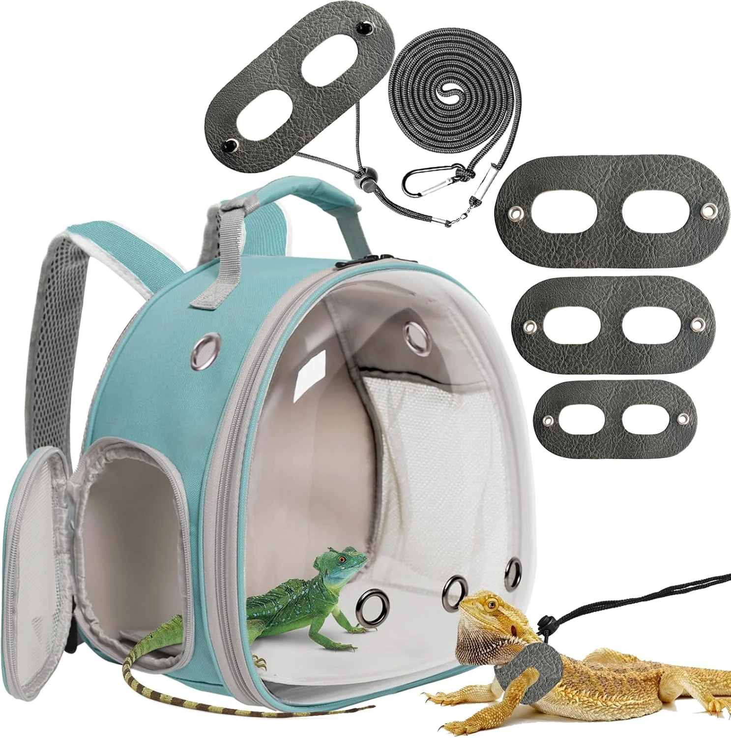 User-Friendly Bearded Dragon Travel Backpack with Harness and Leash Set Lizard Backpack Travel Carrier Space Capsule Clear Bubble Window Astronaut Reptile Carrier Backpack Airline Original Design