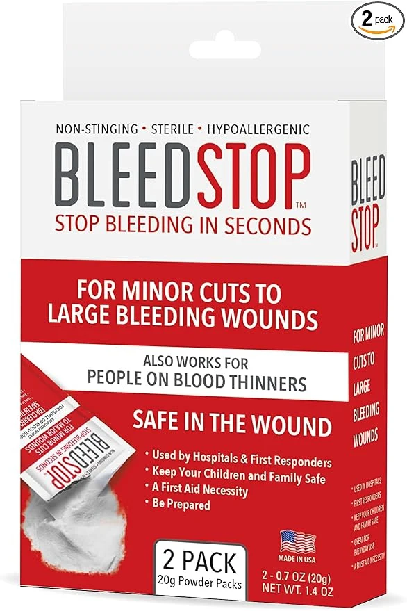Premium BleedStop™ First Aid Powder for Blood Clotting Trauma Kit Blood Thinner Patients Camping Safety and Survival Equipment for Moderate to Severe Bleeding Wounds or Nosebleeds – 2 20g Pouches Trendy
