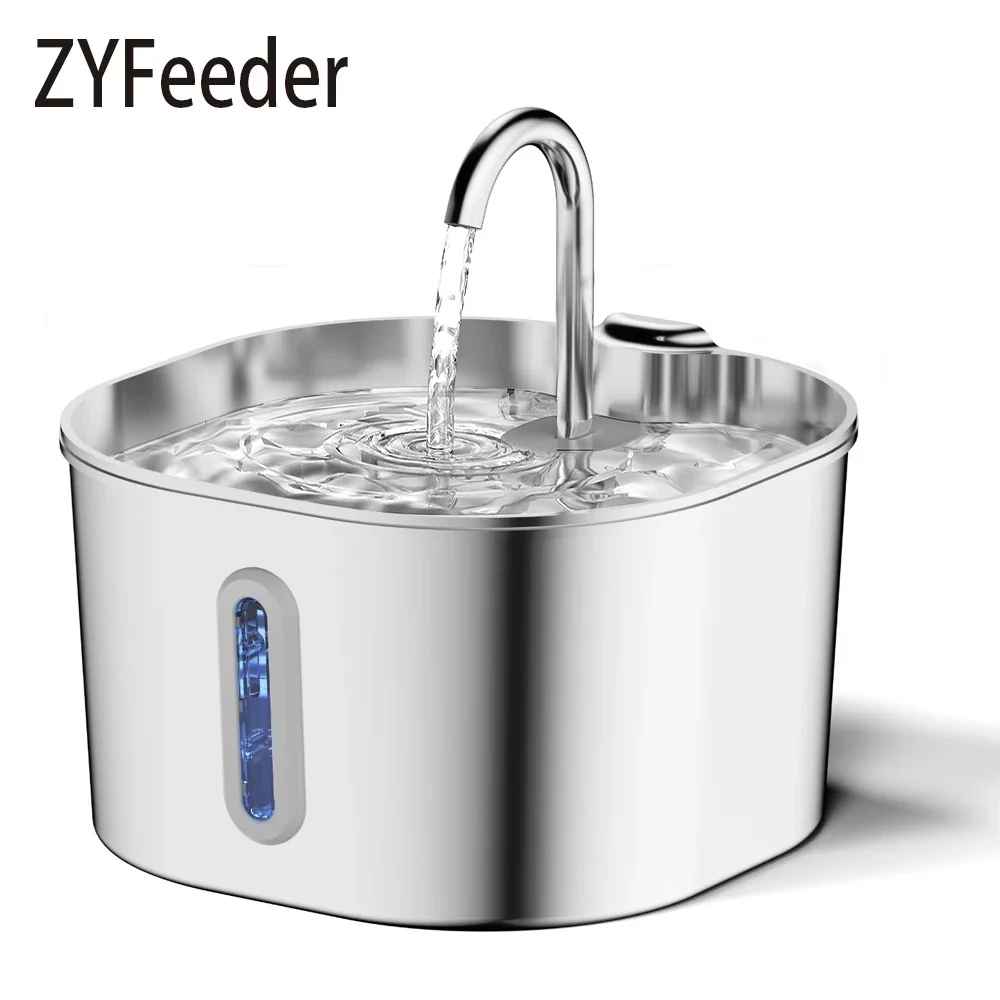 Proven ZYFeeder 2.2L Automatic Cat Water Fountain Square Stainless Steel Pet Exclusive
