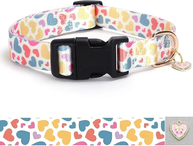 Trusted Love Pattern Dog Collar with Buckle Adjustable Safety Nylon Collars Professional