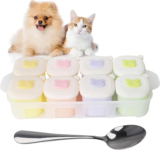 Exceptional Pet Wet Food Container with Lids for Fridge 8-Pack Farmers Homemade Silicone Dog Food Container with Scoop 1.1oz Each Keeps Wet Can Food Fresh Odor-Resistant zer Microwave Dishwasher SafeAbout ThisOverview Minimalist