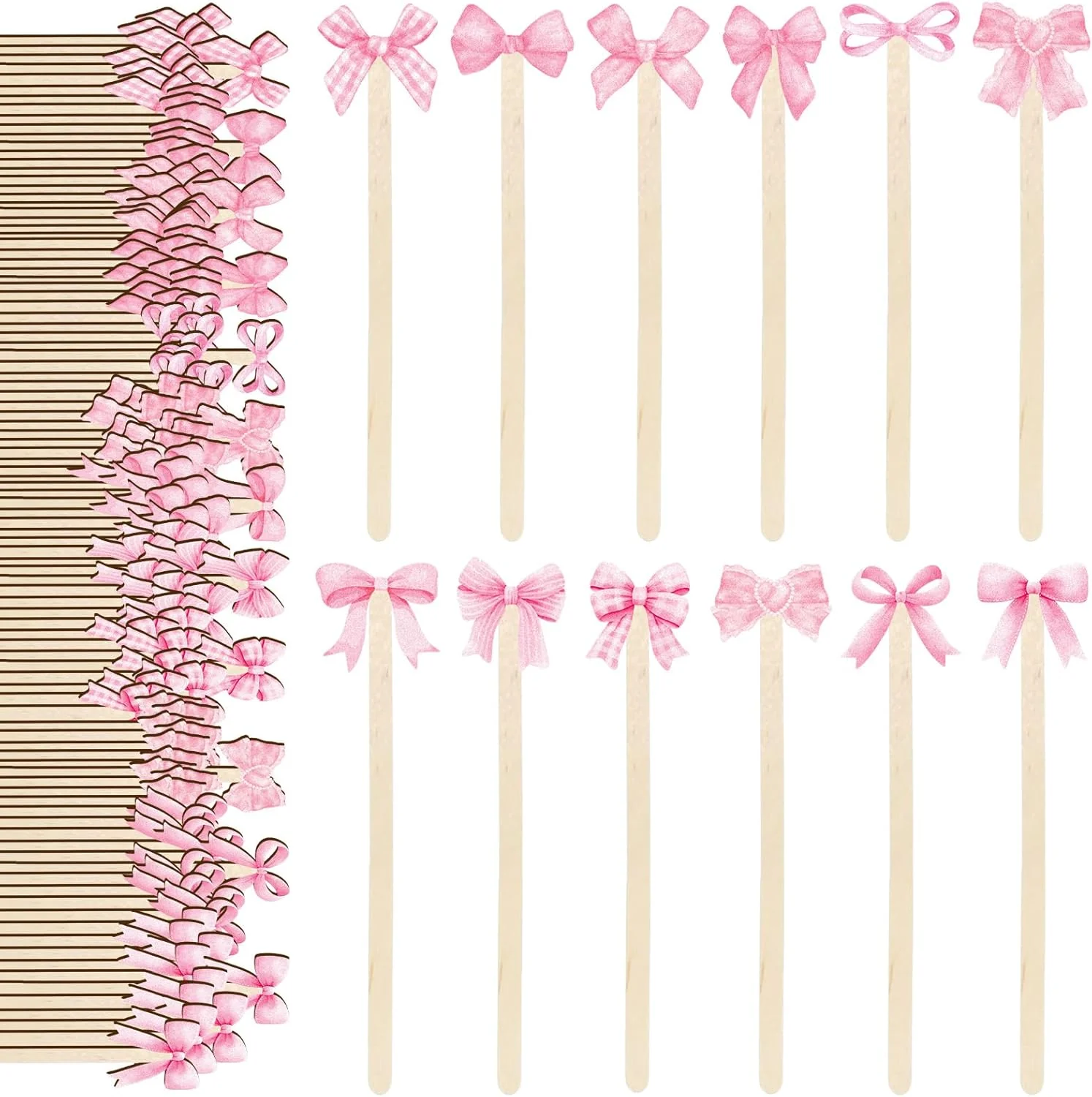 Dependable 120Pcs Pink Bow Coffee Stirrers Watercolor Multiple Bowknot Disposable Stir Sticks Wooden Drink Stirrers for Home Office Bar Restaurant Party Supplies High-End