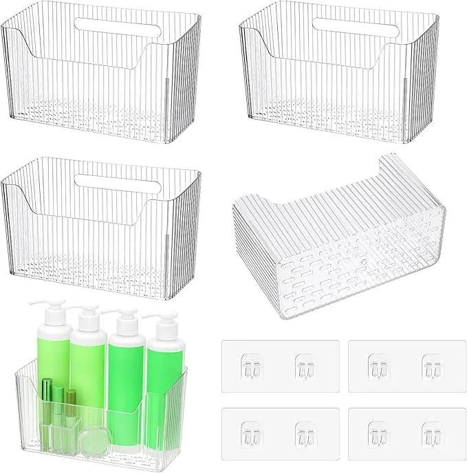 Functional 4-Pack Adhesive Cabinet Door Organizer Set Clear Inside Cabinet Door Storage Bins with Drain Holes for Kitchen Bathroom Pantry Organization Space-Saving Mountable CaddyAbout ThisOverview Convenient