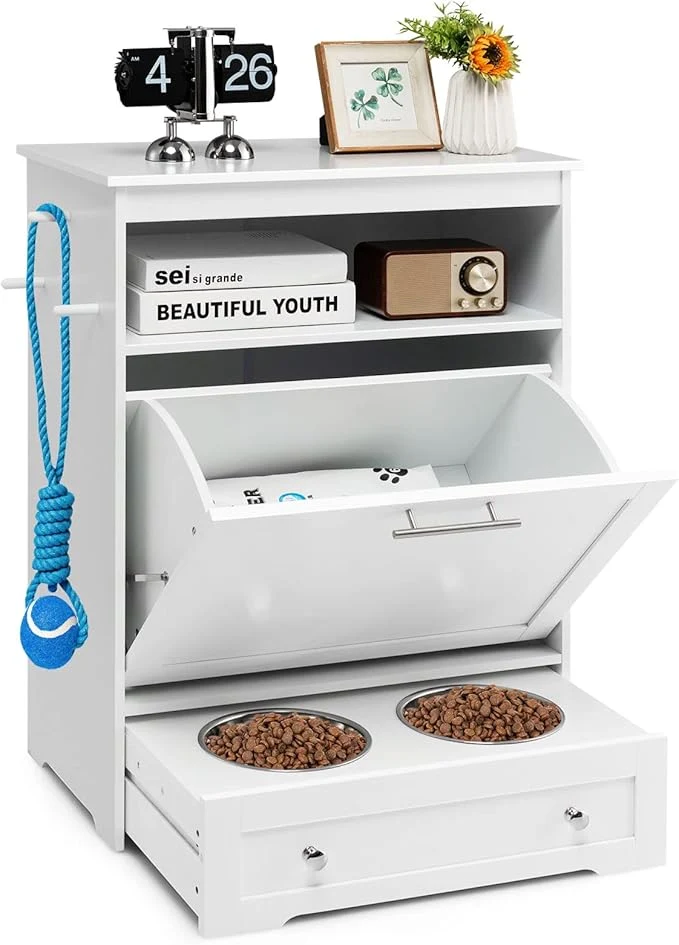 Genuine Tangkula Pet Feeder Station Dog Food Storage Container with Double Pull Out Dog Bowls Pet Food Toy Organizer Cabinet Pet Feeding Station Furniture for Dogs Cats Feeding Watering Supplies White About ThisOverview Enhanced