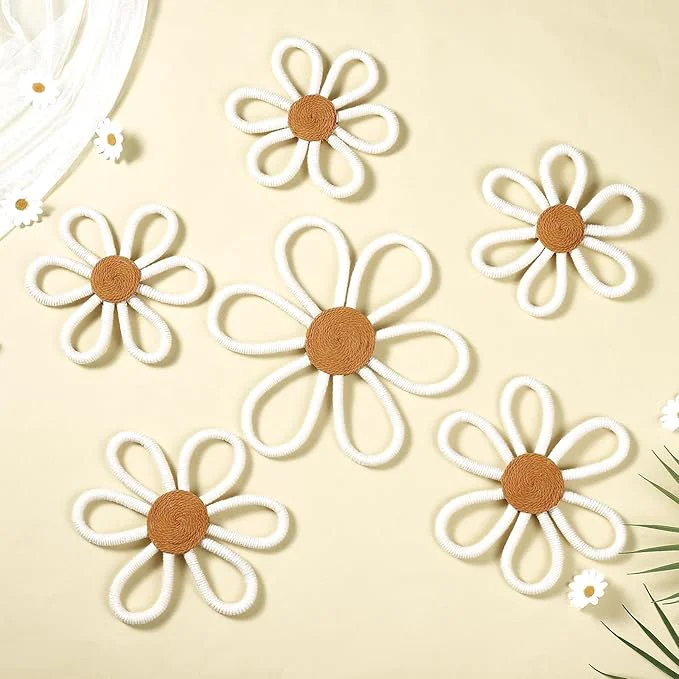 Environmentally Friendly Barydat 6 Pcs Boho Nursery Decor Daisy Flower Woven Macrame Wall Hanging 3 Size Daisy Flower Wall Decor Bohemian Nursery Decorations for Home Dorm Art White About This Fast