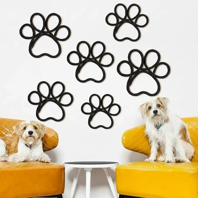 Professional Barydat 6 Pcs Dog Room Decor Black Paw Puppy Woven Wall Hanging 3 Size Pet Wall Decor Nursery Decorations for Home Bathroom Bedroom Kitchen Dorm ArtAbout This Fashionable